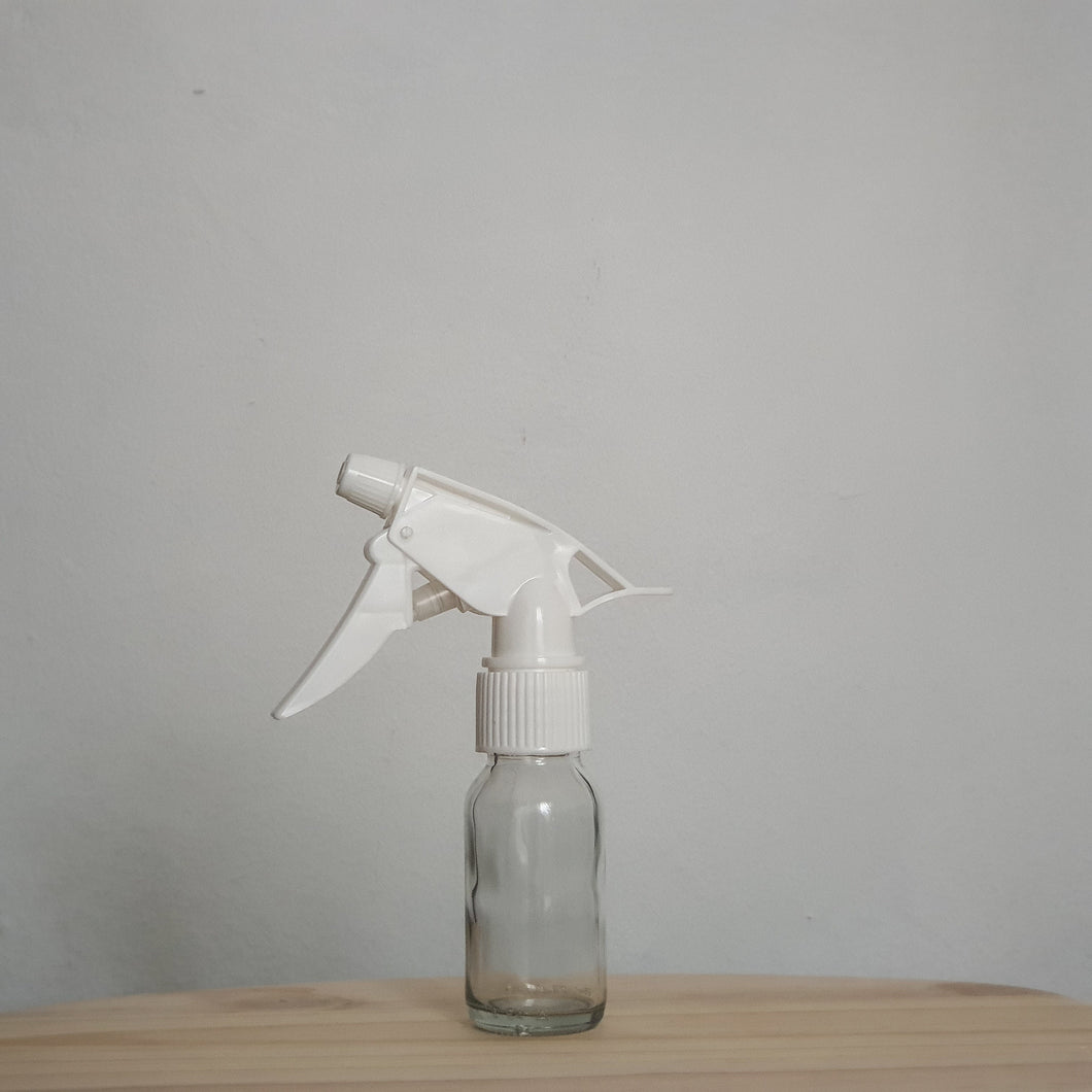Clear Glass Bottle with White Trigger Sprayer