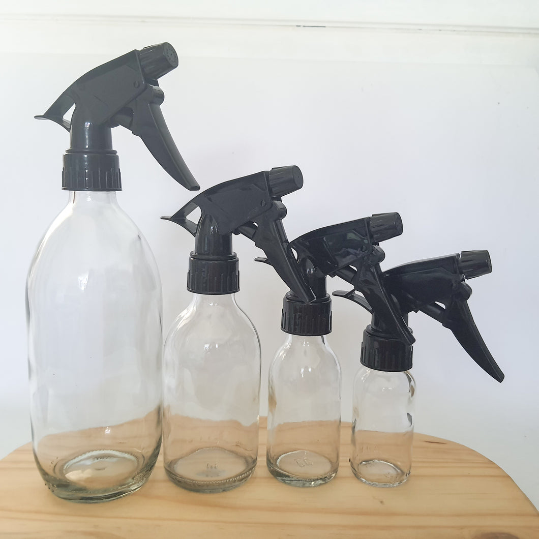 Clear Glass Bottle with Black Trigger Sprayer