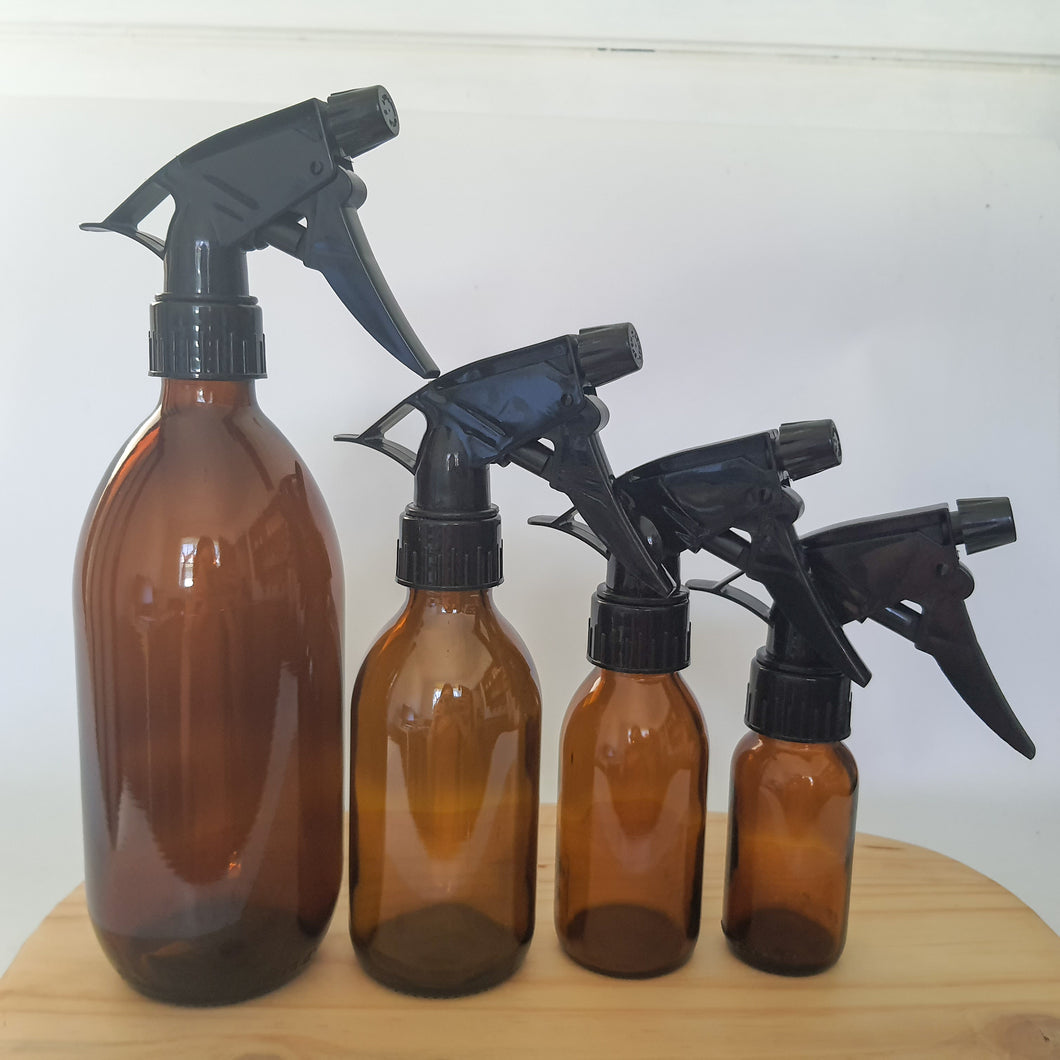 Amber Glass Bottle with Black Trigger Sprayer